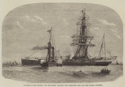 Kollision auf der Themse bei Gravesend zwischen dem Dampfschiff Iona und der Bark Agenoria von Henry Spernon Tozer